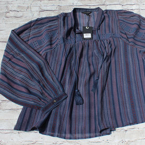 Lucky Brand Sheer Blouse with tassles Sz Large